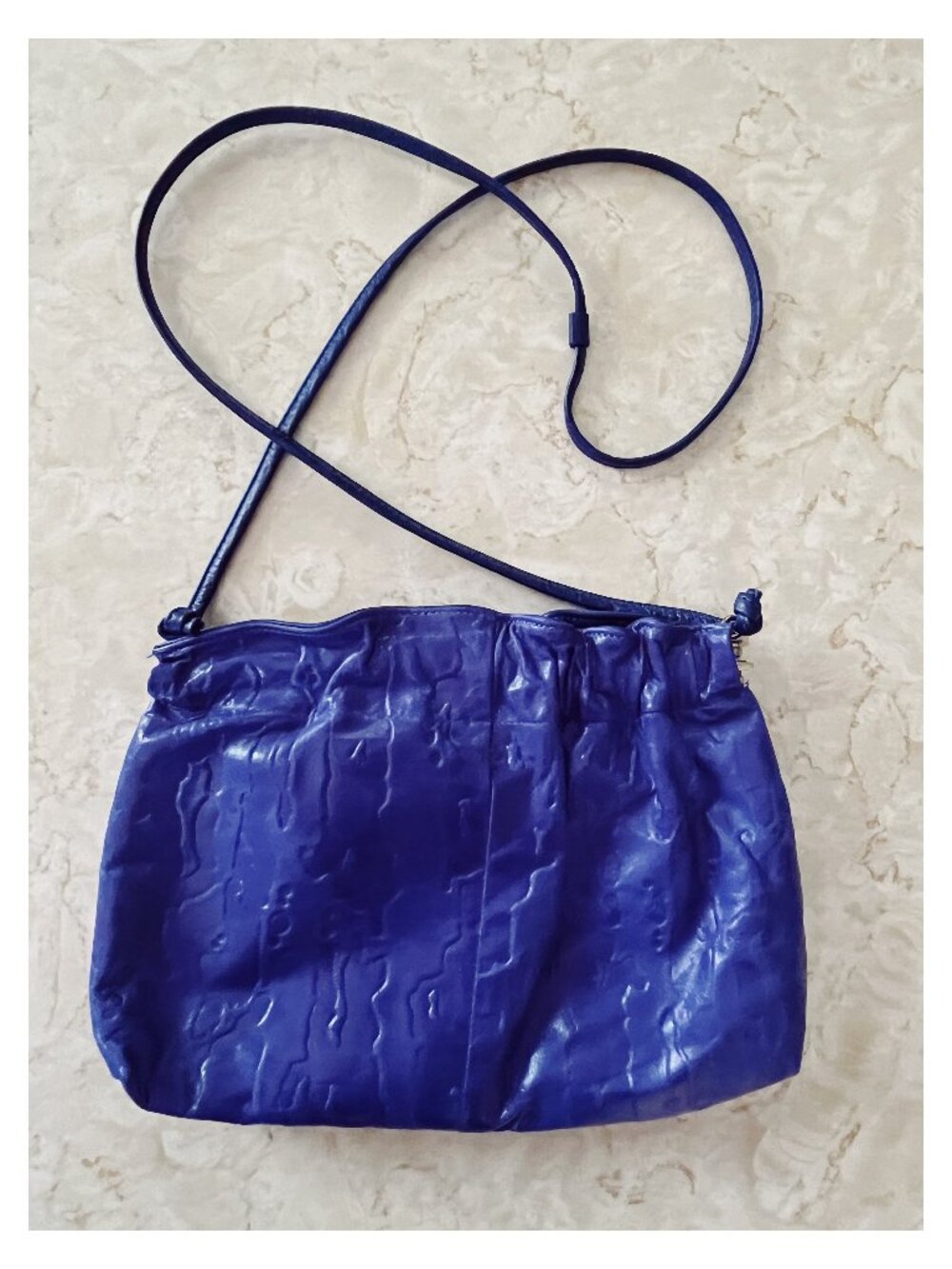 VTG 80s Embossed Blue Leather Crossbody Purse